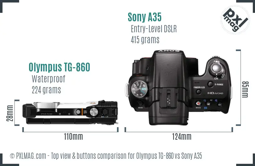 Olympus TG-860 vs Sony A35 top view buttons comparison