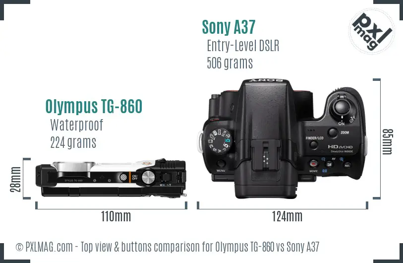 Olympus TG-860 vs Sony A37 top view buttons comparison