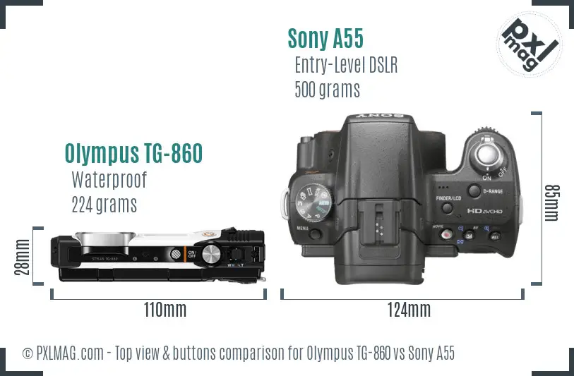 Olympus TG-860 vs Sony A55 top view buttons comparison