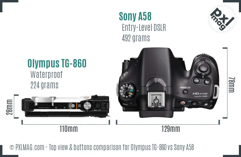 Olympus TG-860 vs Sony A58 top view buttons comparison
