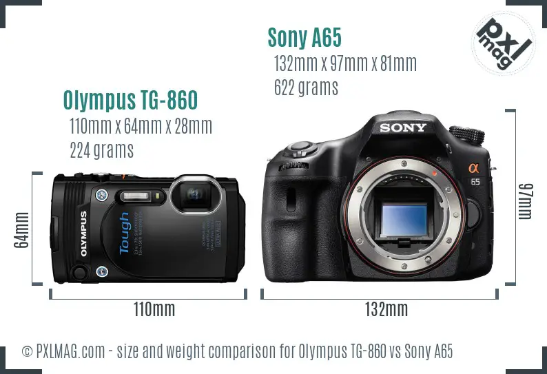 Olympus TG-860 vs Sony A65 size comparison