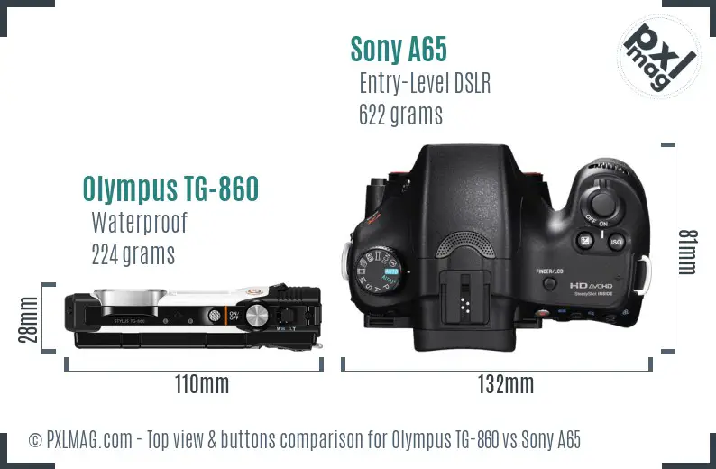 Olympus TG-860 vs Sony A65 top view buttons comparison
