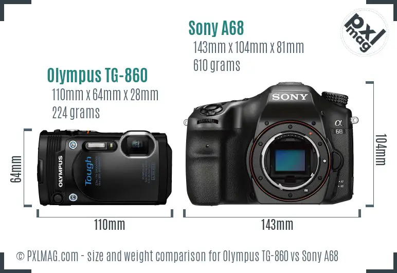 Olympus TG-860 vs Sony A68 size comparison
