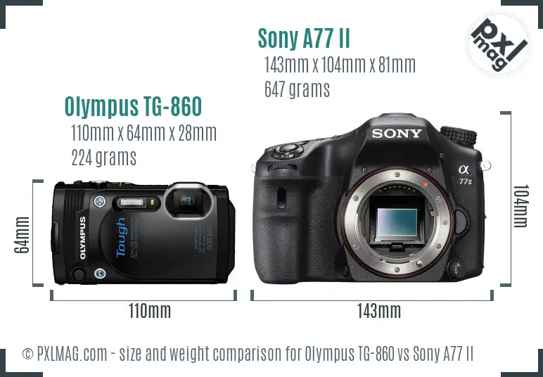 Olympus TG-860 vs Sony A77 II size comparison