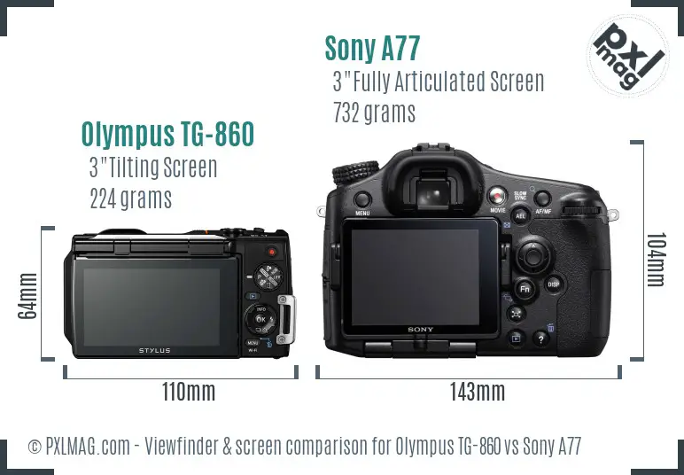 Olympus TG-860 vs Sony A77 Screen and Viewfinder comparison