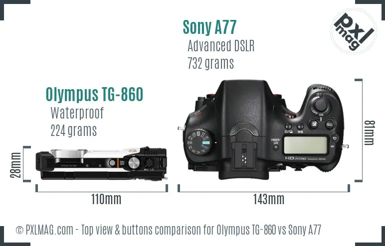 Olympus TG-860 vs Sony A77 top view buttons comparison