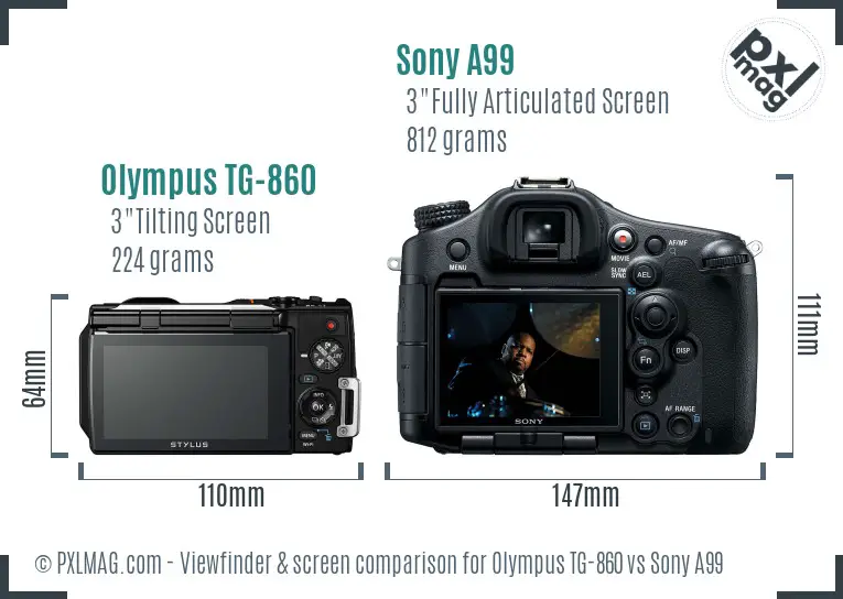 Olympus TG-860 vs Sony A99 Screen and Viewfinder comparison