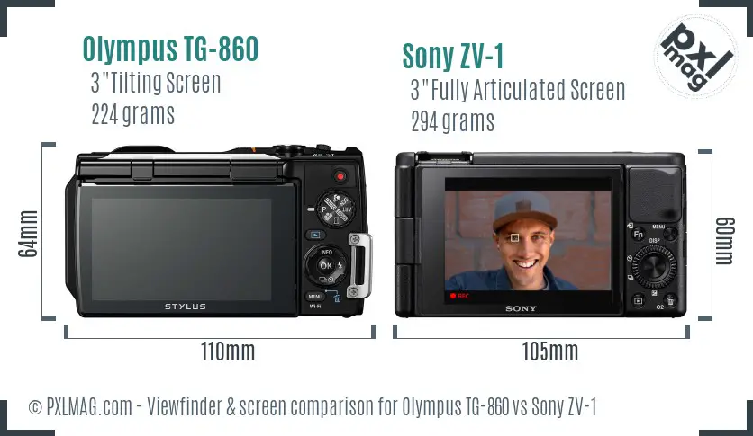 Olympus TG-860 vs Sony ZV-1 Screen and Viewfinder comparison