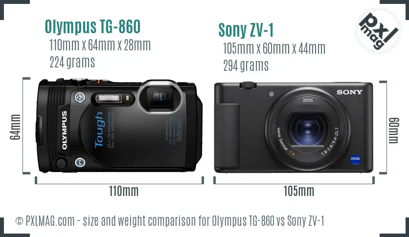 Olympus TG-860 vs Sony ZV-1 size comparison
