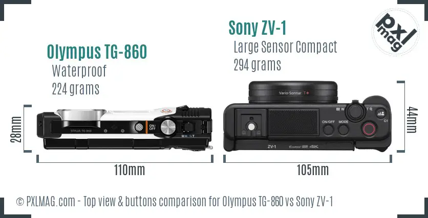 Olympus TG-860 vs Sony ZV-1 top view buttons comparison