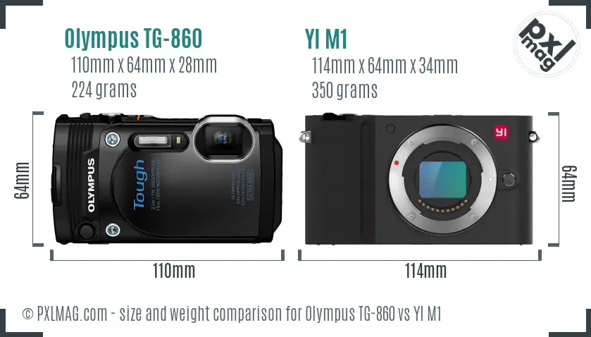 Olympus TG-860 vs YI M1 size comparison