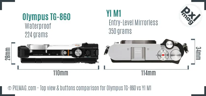 Olympus TG-860 vs YI M1 top view buttons comparison