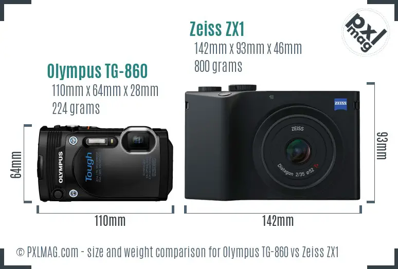 Olympus TG-860 vs Zeiss ZX1 size comparison