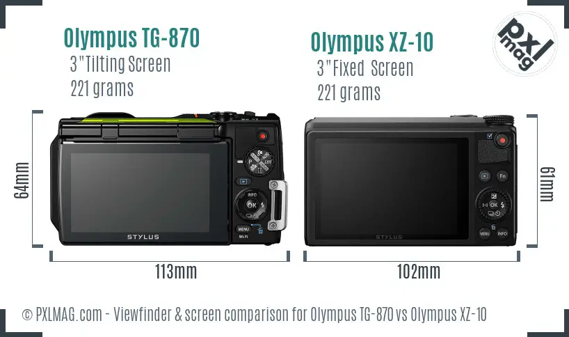 Olympus TG-870 vs Olympus XZ-10 Screen and Viewfinder comparison