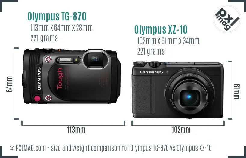 Olympus TG-870 vs Olympus XZ-10 size comparison