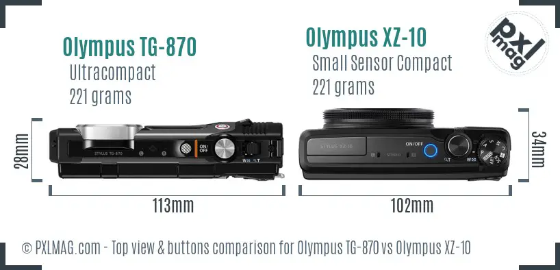 Olympus TG-870 vs Olympus XZ-10 top view buttons comparison