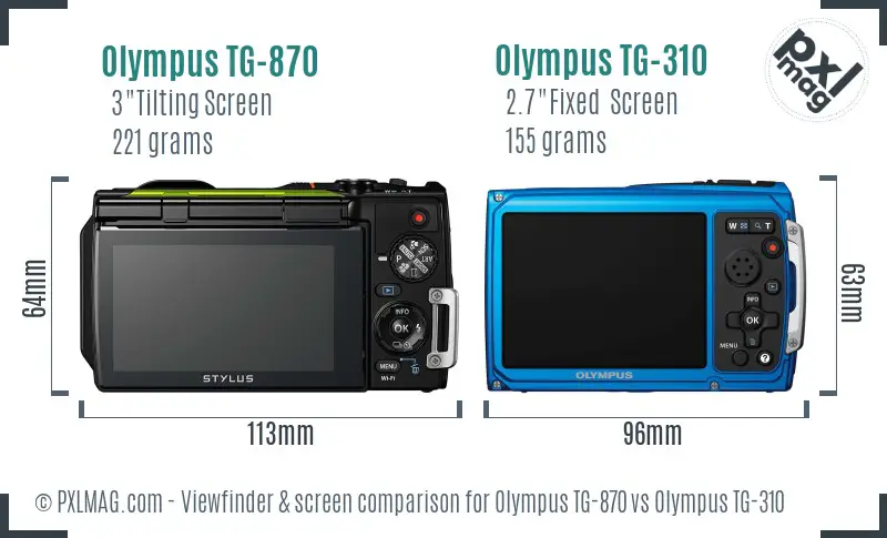 Olympus TG-870 vs Olympus TG-310 Screen and Viewfinder comparison