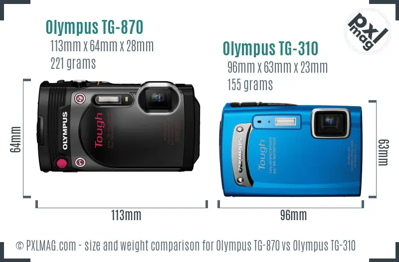 Olympus TG-870 vs Olympus TG-310 size comparison