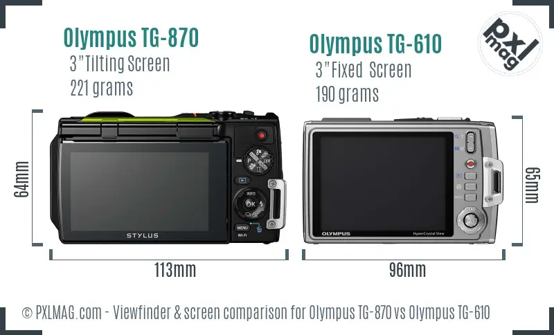 Olympus TG-870 vs Olympus TG-610 Screen and Viewfinder comparison