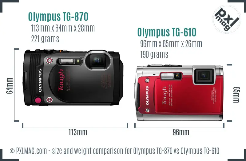Olympus TG-870 vs Olympus TG-610 size comparison