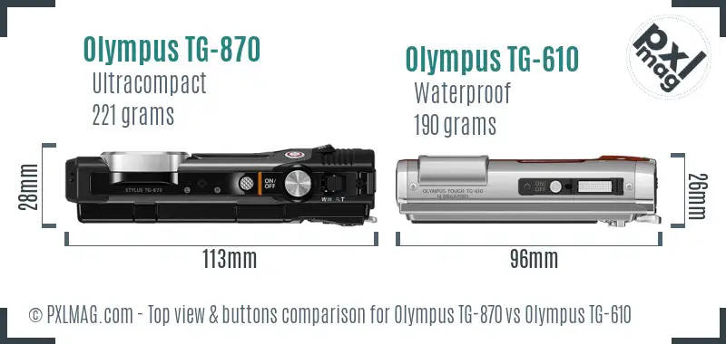 Olympus TG-870 vs Olympus TG-610 top view buttons comparison
