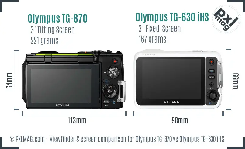 Olympus TG-870 vs Olympus TG-630 iHS Screen and Viewfinder comparison