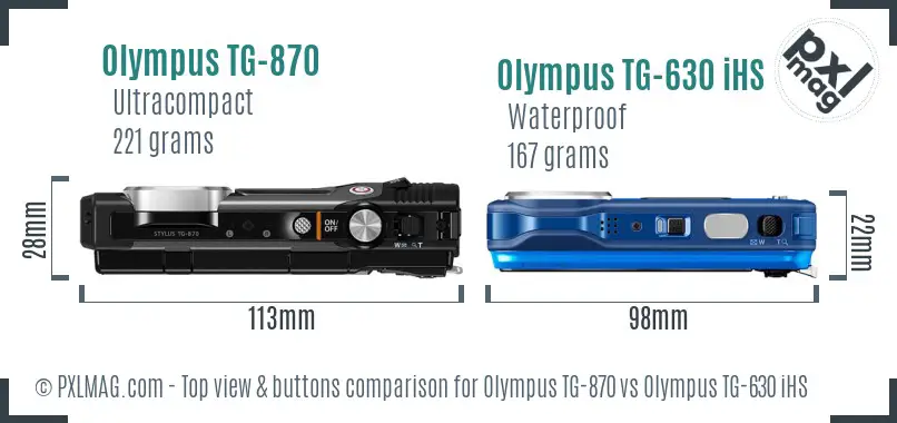 Olympus TG-870 vs Olympus TG-630 iHS top view buttons comparison
