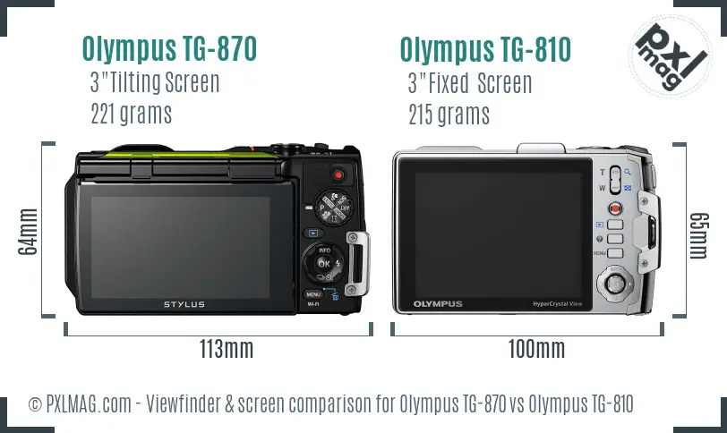Olympus TG-870 vs Olympus TG-810 Screen and Viewfinder comparison