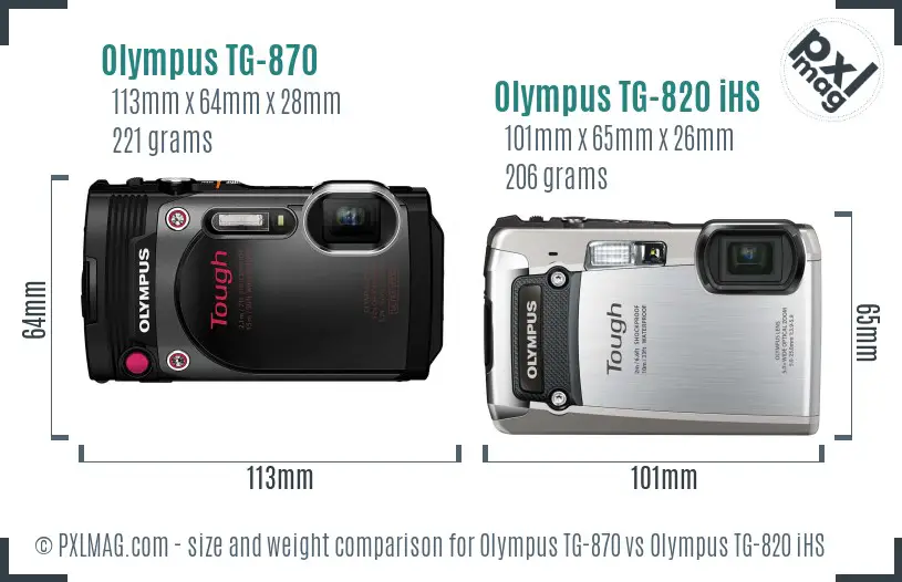 Olympus TG-870 vs Olympus TG-820 iHS size comparison