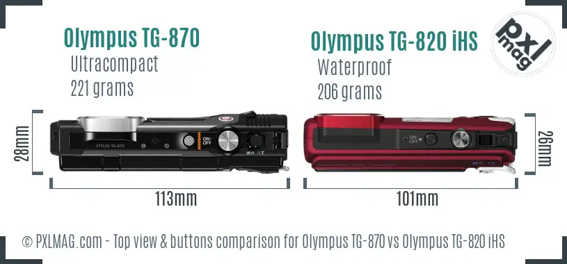 Olympus TG-870 vs Olympus TG-820 iHS top view buttons comparison