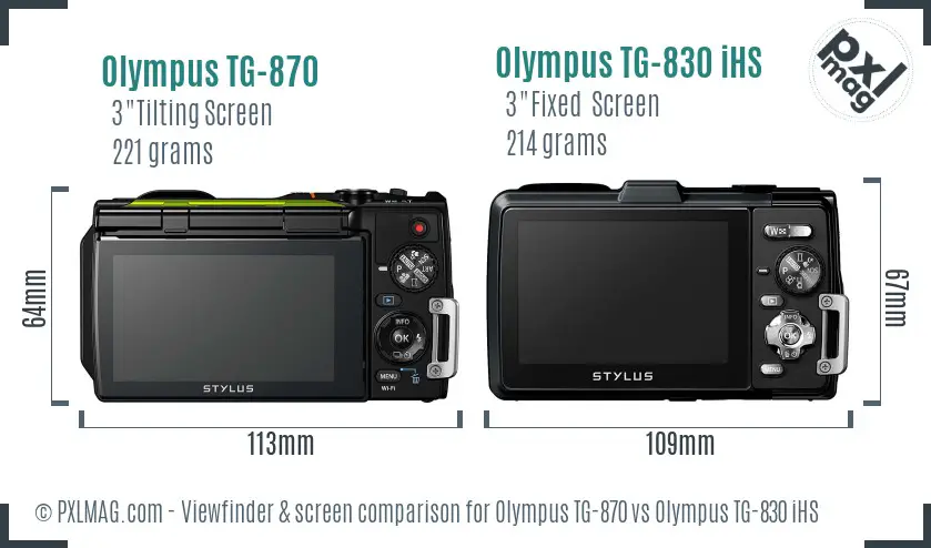 Olympus TG-870 vs Olympus TG-830 iHS Screen and Viewfinder comparison