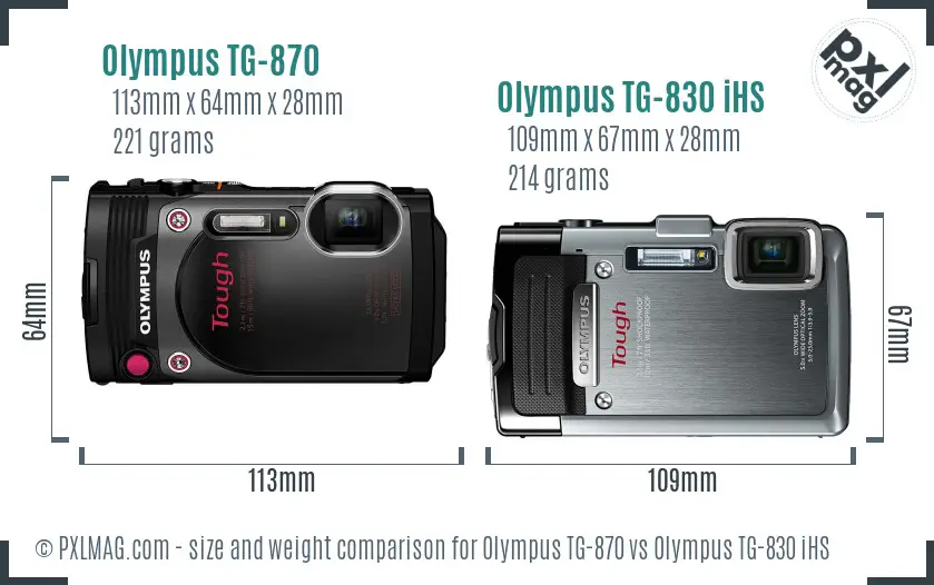 Olympus TG-870 vs Olympus TG-830 iHS size comparison