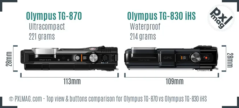 Olympus TG-870 vs Olympus TG-830 iHS top view buttons comparison