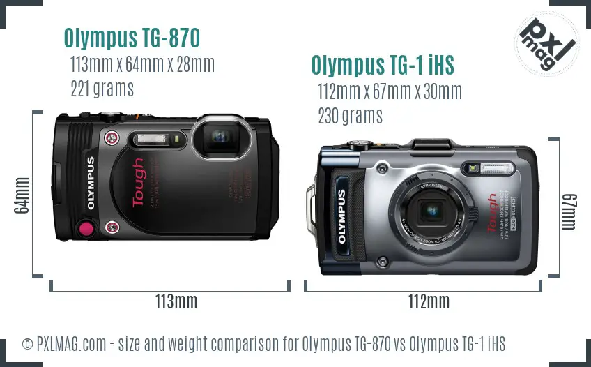 Olympus TG-870 vs Olympus TG-1 iHS size comparison