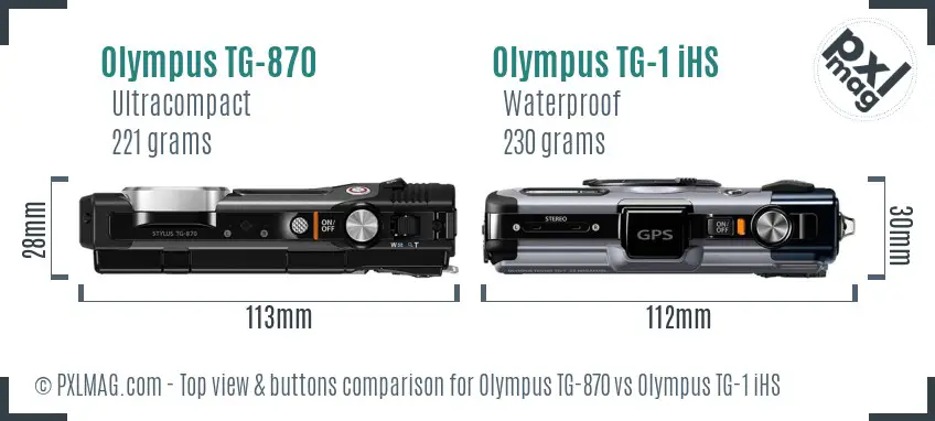 Olympus TG-870 vs Olympus TG-1 iHS top view buttons comparison