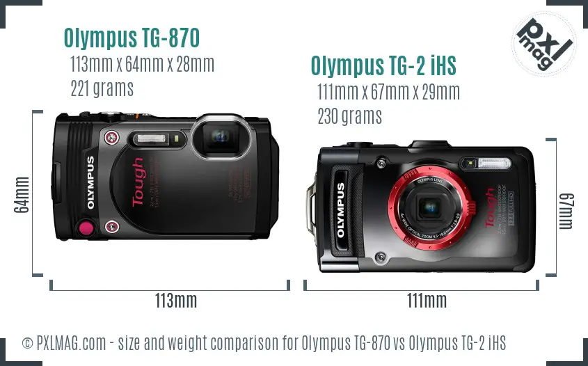 Olympus TG-870 vs Olympus TG-2 iHS size comparison