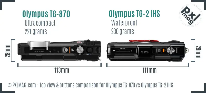 Olympus TG-870 vs Olympus TG-2 iHS top view buttons comparison