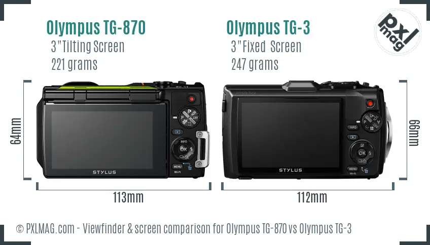 Olympus TG-870 vs Olympus TG-3 Screen and Viewfinder comparison