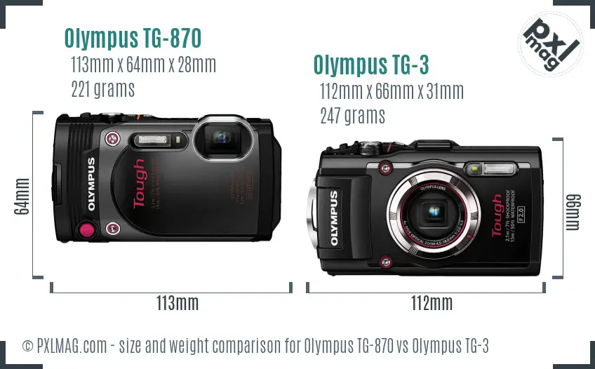 Olympus TG-870 vs Olympus TG-3 size comparison