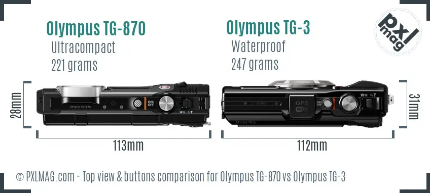Olympus TG-870 vs Olympus TG-3 top view buttons comparison