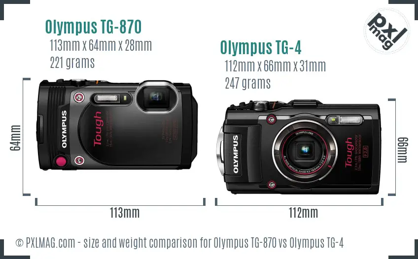 Olympus TG-870 vs Olympus TG-4 size comparison