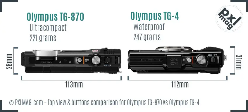 Olympus TG-870 vs Olympus TG-4 top view buttons comparison
