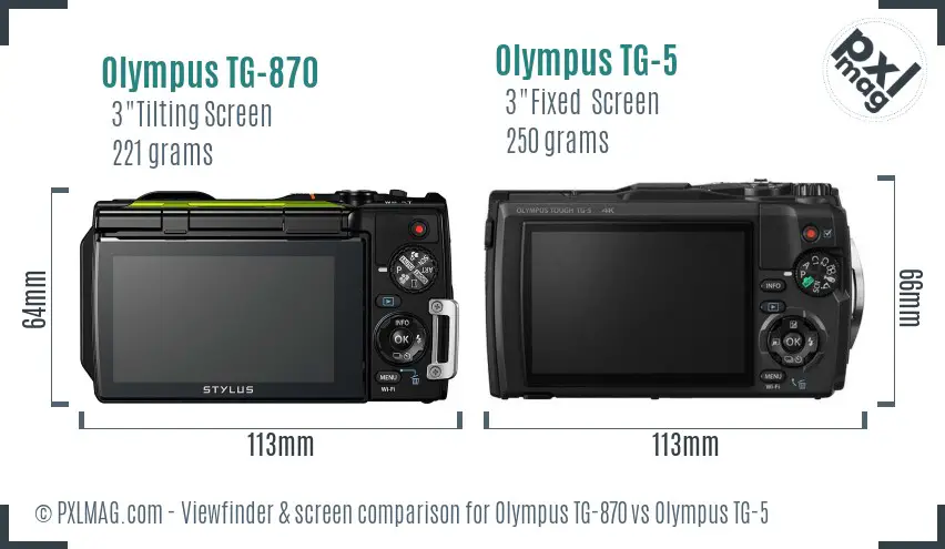 Olympus TG-870 vs Olympus TG-5 Screen and Viewfinder comparison
