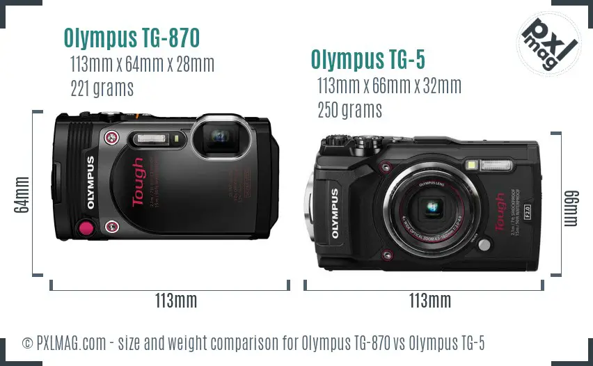 Olympus TG-870 vs Olympus TG-5 size comparison