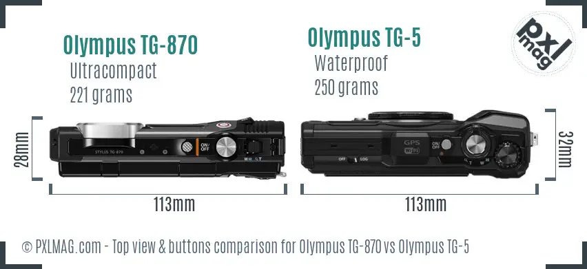 Olympus TG-870 vs Olympus TG-5 top view buttons comparison