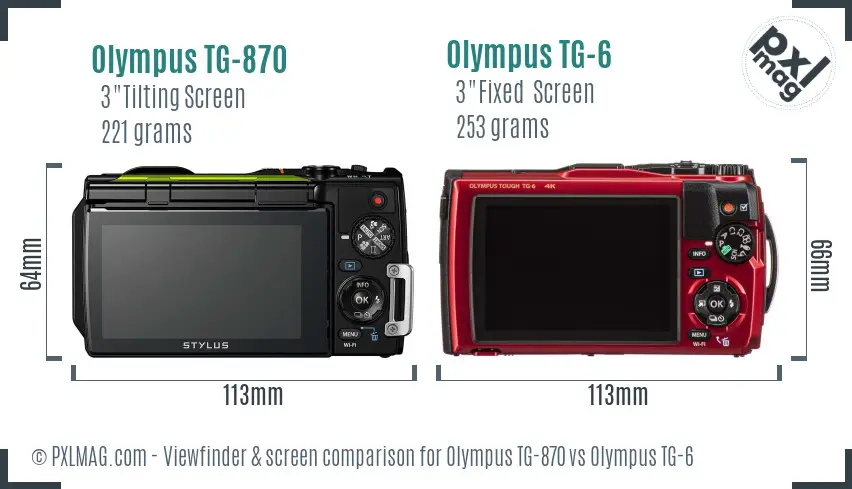 Olympus TG-870 vs Olympus TG-6 Screen and Viewfinder comparison