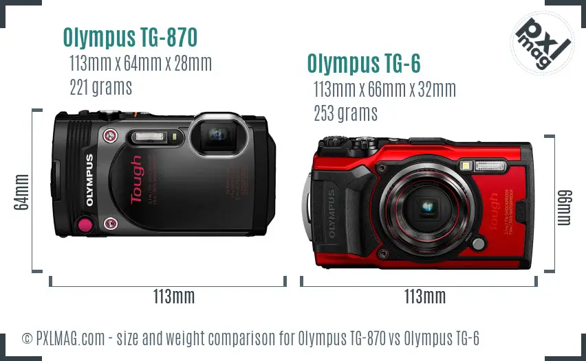 Olympus TG-870 vs Olympus TG-6 size comparison