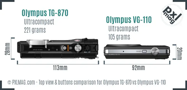 Olympus TG-870 vs Olympus VG-110 top view buttons comparison