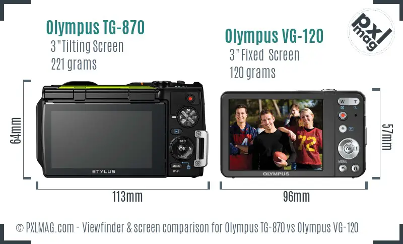 Olympus TG-870 vs Olympus VG-120 Screen and Viewfinder comparison