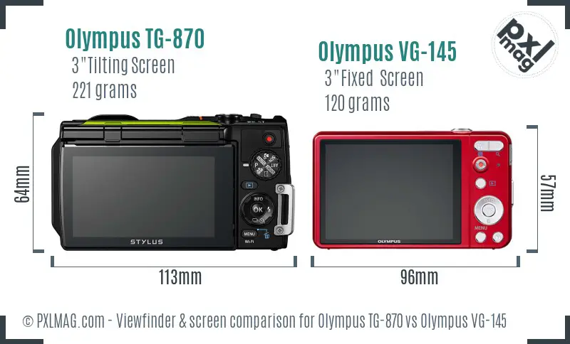 Olympus TG-870 vs Olympus VG-145 Screen and Viewfinder comparison